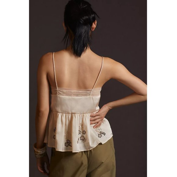 Anthropologie Let Me Be Beaded Lace Trim Silky Cami Ivory - Small - Picture 5 of 15
